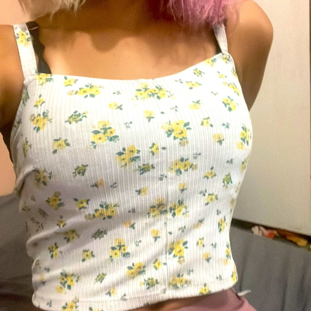 white floral crop top that tires around neck
